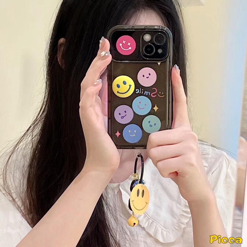 Case Gelang Smiley Lucu Untuk Vivo Y12 Y20 Y11 Y12i Y91C Y11s Y20s G Y17 Y15 Y1S Y20i Y12s Y20A Y20G Y12A Y30G Kreatif Flip Make Up Cermin Kartun Smile Hitam Lembut Penutup Belakang