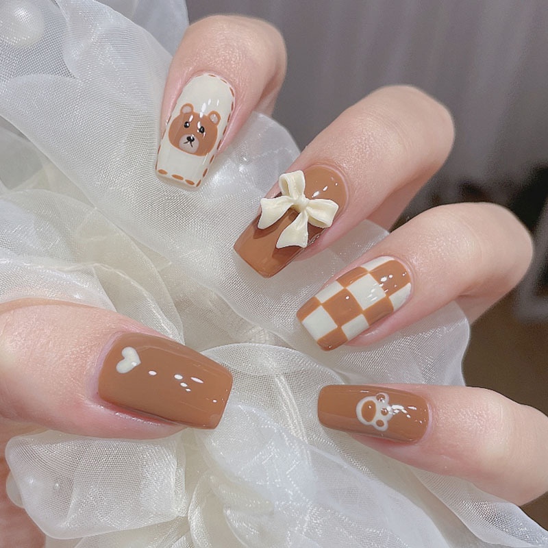 1576 24Pcs DIY Kuku Palsu French Cool Finger Nail Art Stiker Kuku Palsu