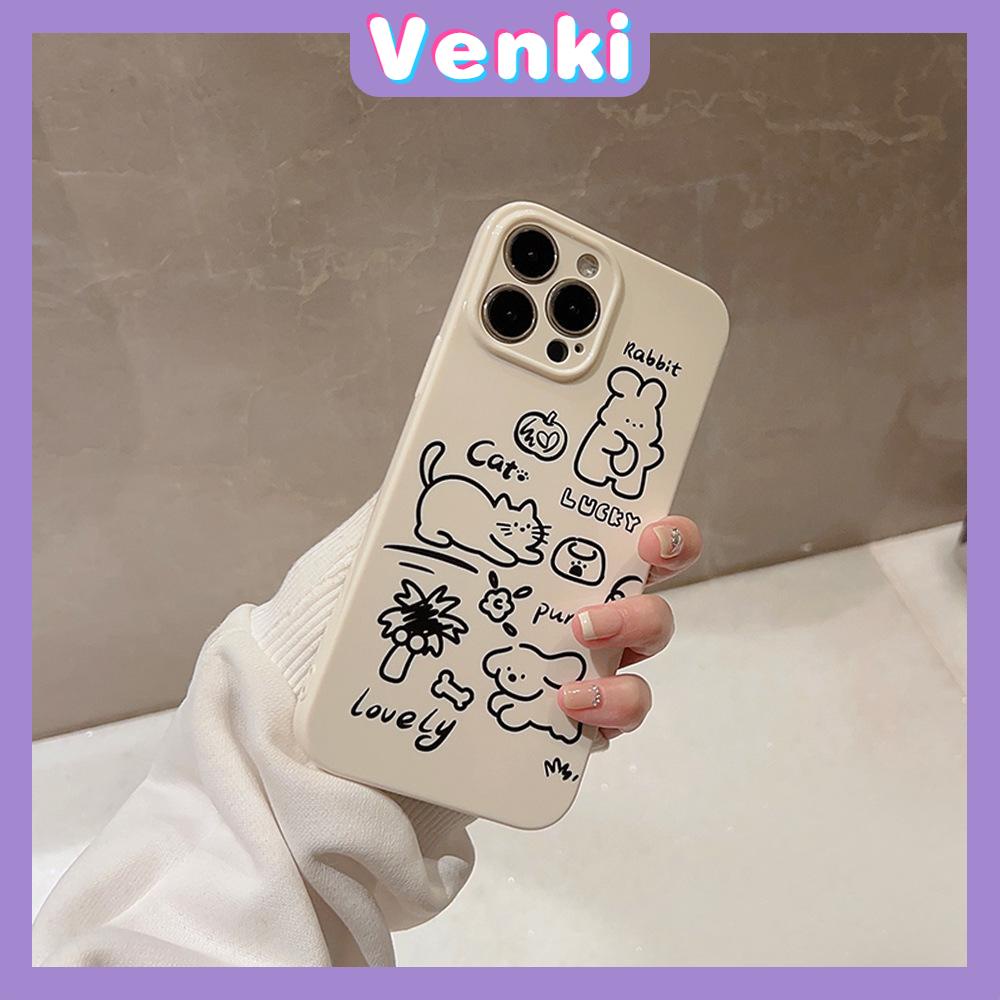 VENKI - For iPhone 11 iPhone Case Film TPU Soft Case White Glossy Cute Illustration Camera Protection Shockproof Compatible with iPhone 14 13 Pro max 12 Pro Max xr xs max 7 8 Plus