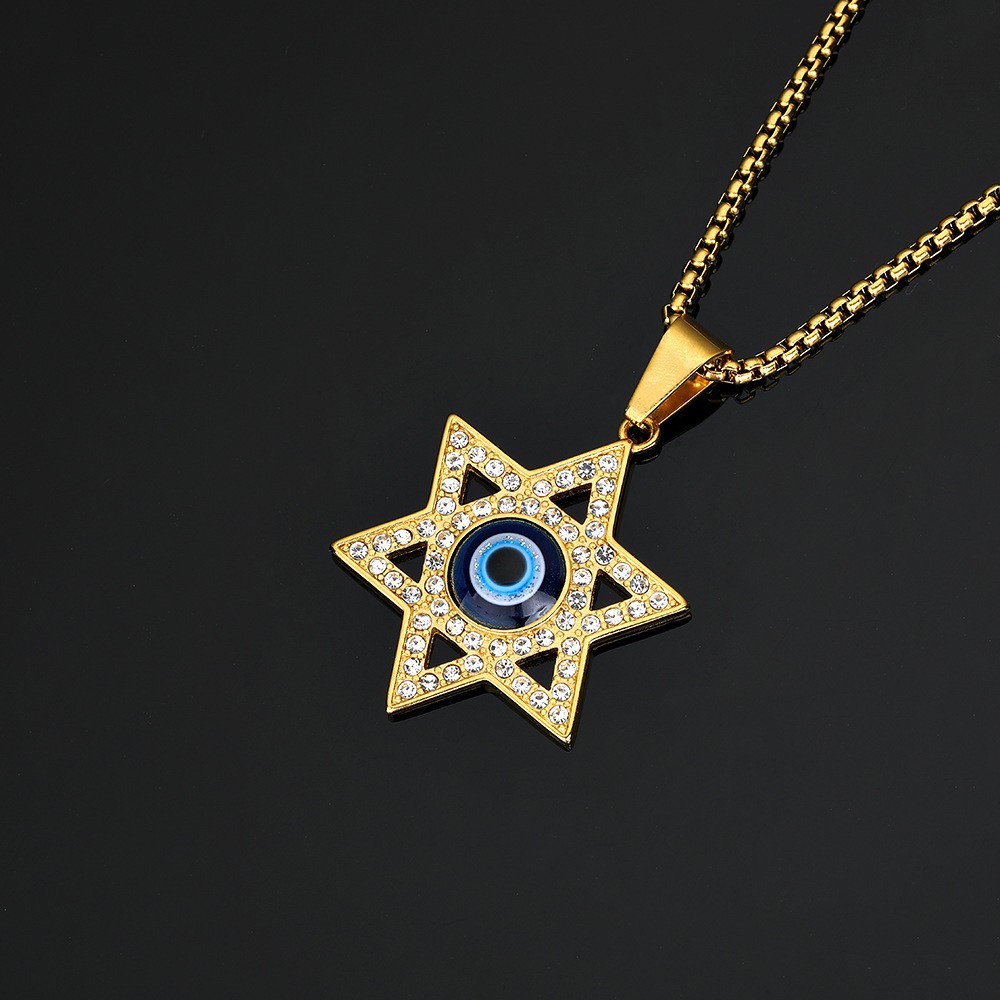 [X C Kalung] Baru Anti Karat Lapis Emas Enam Mangga Yahudi Bintang Star of David Kalung Pria Liontin Kalung