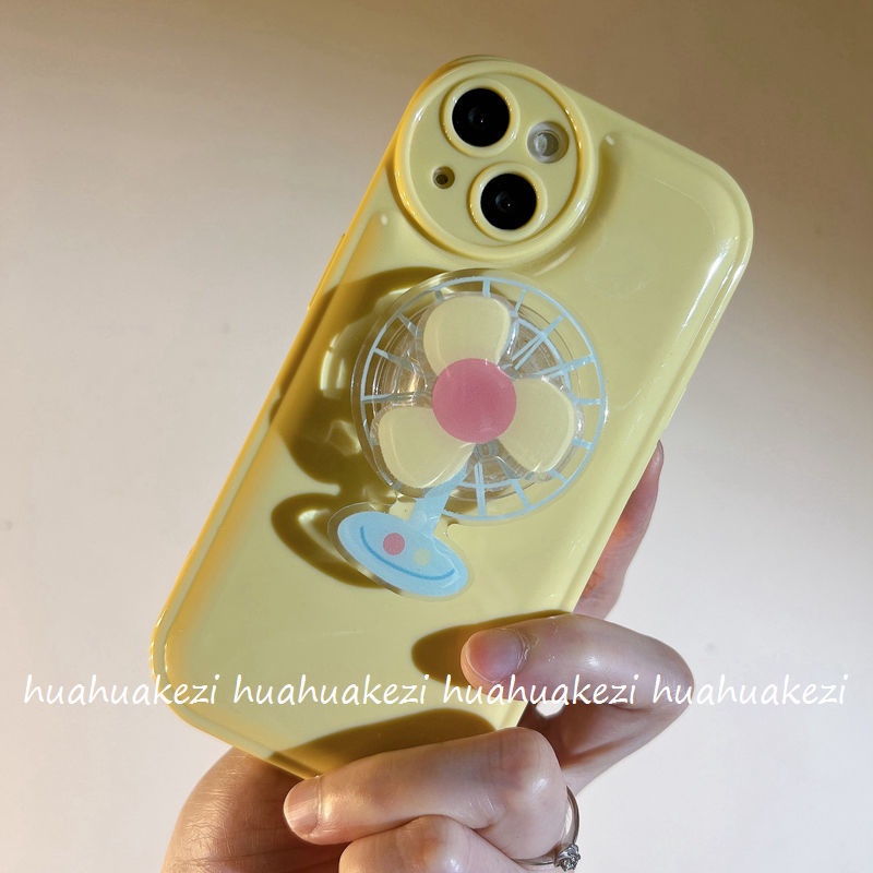 IPHONE Casing Ponsel Desain Kipas Angin Kecil Lucu Musim Panas Kuning Kompatibel Dengan Iphone12 13 14 11 Pro Max X Xs Max Xr Fdcd