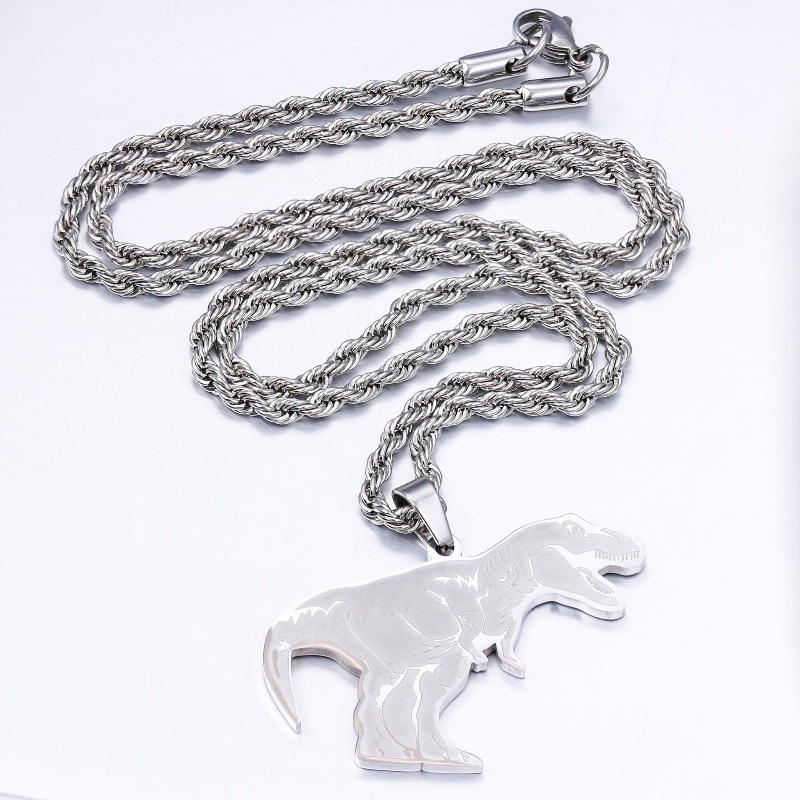 Z H Perhiasan Emas 18K 24K Gold S925 Perak Vintage Punk Tiranosaurus Rex Dinosaurus Liontin Fashion Pria Dan Wanita Anti Karat Kalung Hip Hop Aksesoris Pesta