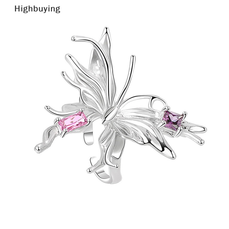 Hbid Vintage Punk Metal Butterfly Rings Untuk Wanita Berlebihan Butterfly Open Adjustable Insect Rings Y2K Perhiasan Glory