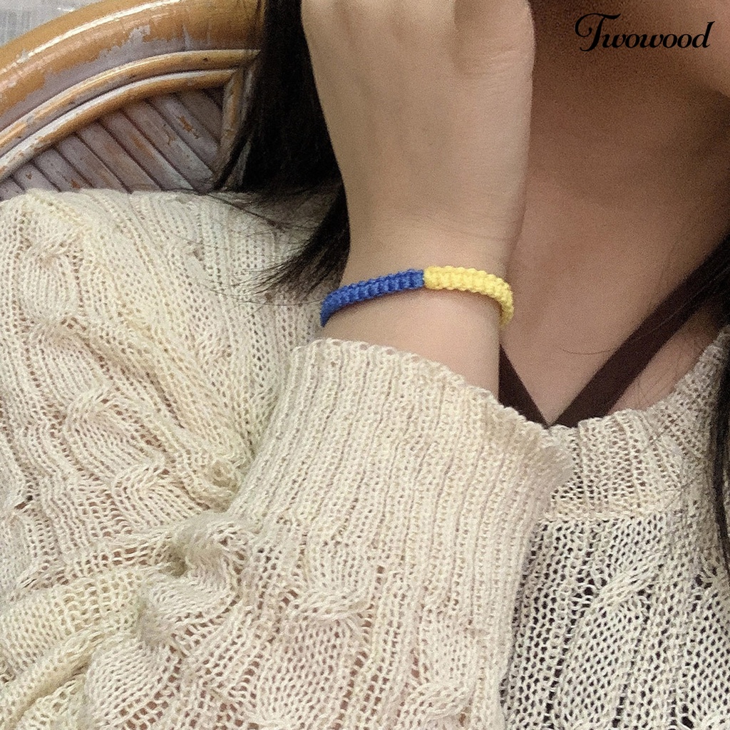 Twowood Tenun Tangan Tali Kuat Dikepang Gelang Tahan Aus Gaya Etnik Biru Kuning Patchwork Adjustable Gelang Perhiasan Aksesoris