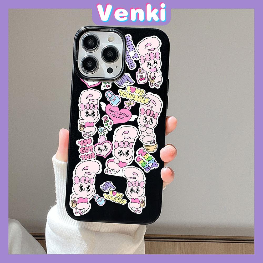 VENKI - For iPhone 11 iPhone Case Black Glossy TPU Soft Case Shockproof Protection Camera Happy Cute Bunny Compatible with iPhone 14 13 Pro max 12 Pro Max xr xs max 7Plus 8Plus