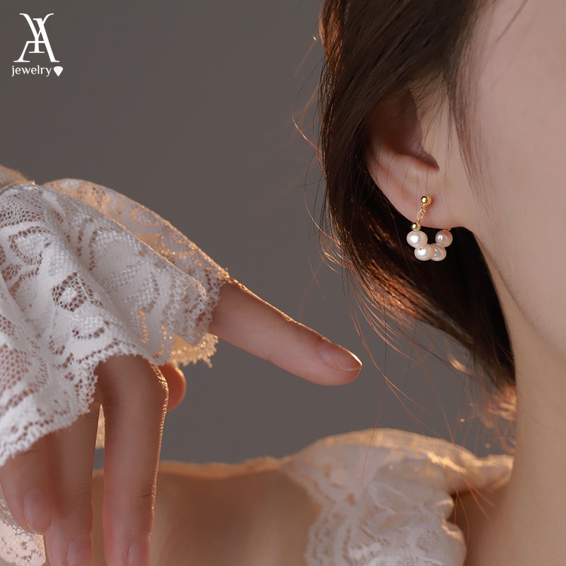 Ay (CN) Anting Manik Mutiara Untuk Wanita Mewah Emas Hoop Earring Perhiasan Aksesoris