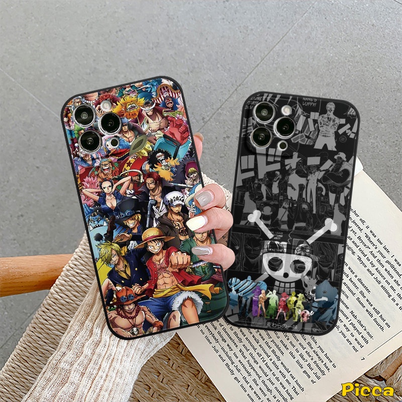 IPHONE Case One Piece Anime Kartun Trendi Kompatibel Untuk Iphone11 13 14 12 Pro Max XR 8 6 7 6S Plus X XS Max 7Plus SE 2020 Lembut Tepi Lurus Lembut Tpu Phone Cover