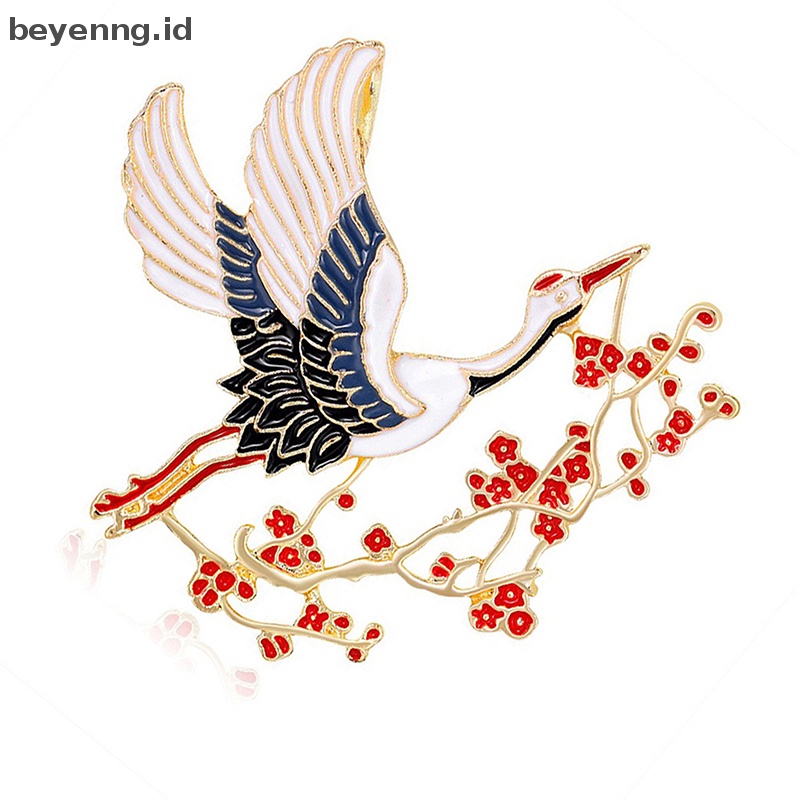 Beyen Enamel Bunga Crane Bros Untuk Wanita Unisex Burung Hewan Pesta Bros Pin Hadiah ID