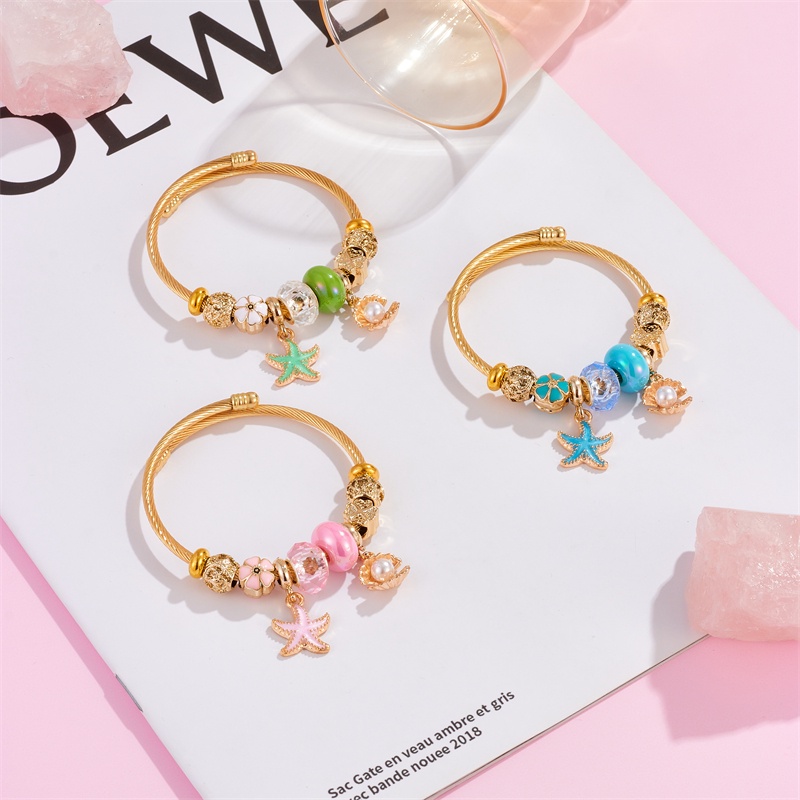 Xiaoboacc Gelang Emas Anti Karat Untuk Wanita Fashion Bintang Laut Open Beads Bangles