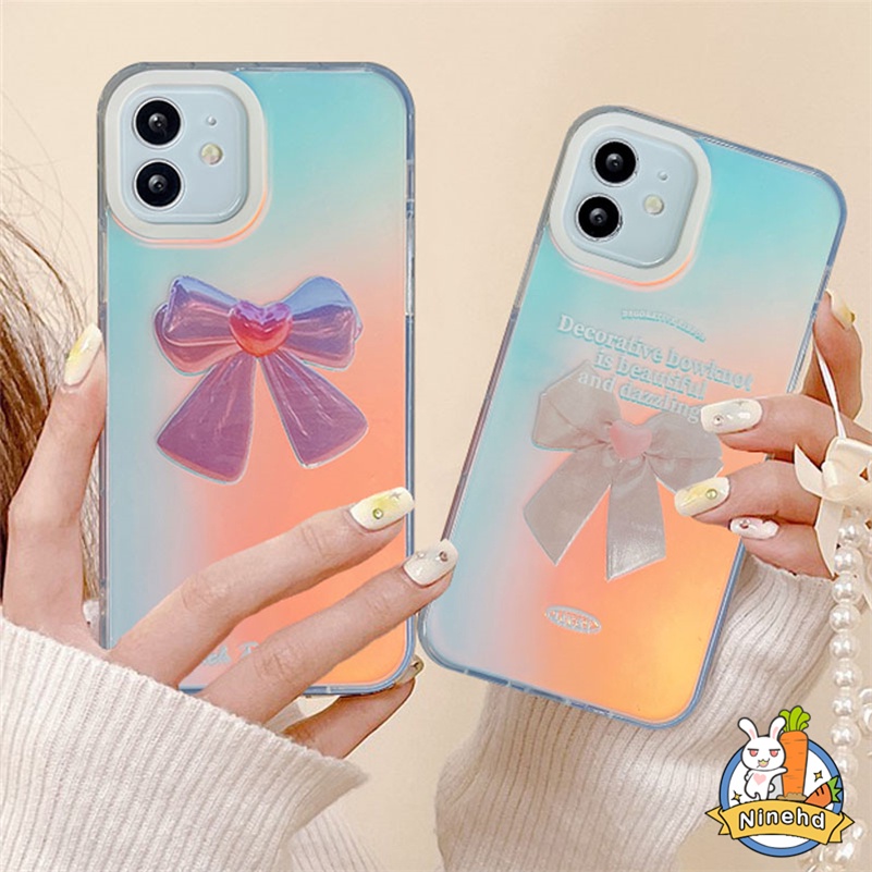 IPHONE Casing Kompatibel Untuk Iphone14 13 12 11 Pro Max X Xr Xs Max8 7 6 Plus SE 2020 Ins Gradien Laser Ikatan Simpul Transparan Casing Ponsel Lapisan Ganda Dicetak Shockproof Silikon Hard Case