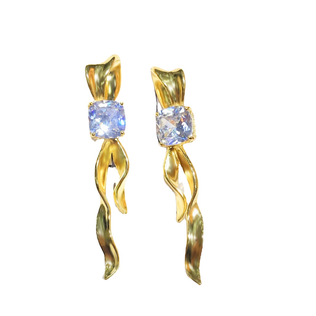 Goldkingdom Aksesoris Perhiasan Fashion Ready Stock Tali Logam Anting Persegi Fashion Jarum Perak Anting Panjang Perempuan