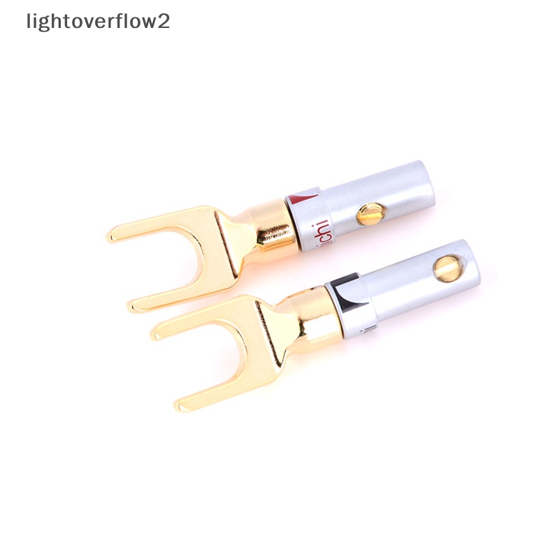 [lightoverflow2] Baru 2pcs Tembaga Berlapis Emas Speaker Banana U Fork Y Spade Plug Wire Connector [ID]