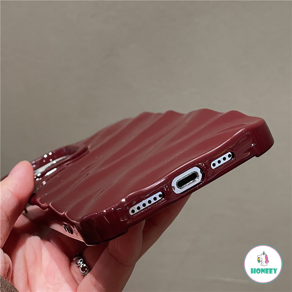 IPHONE Casing Ponsel Pleat Gelombang Warna Coklat Dan Hijau Dan Merah Anggur Mewah Untuk Iphone14 11 13 12 Pro Max X XR Xsmax6 /7 /8 Plus SE Perlindungan Penutup Belakang