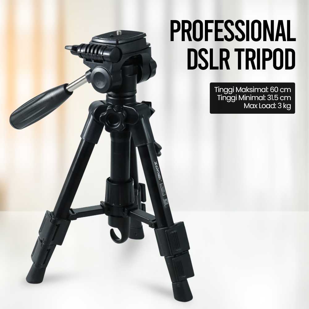 ZOMEI Professional DSLR Tripod &amp; Pan Head 3 Way - Q100 - Tripod Kamera Profesional