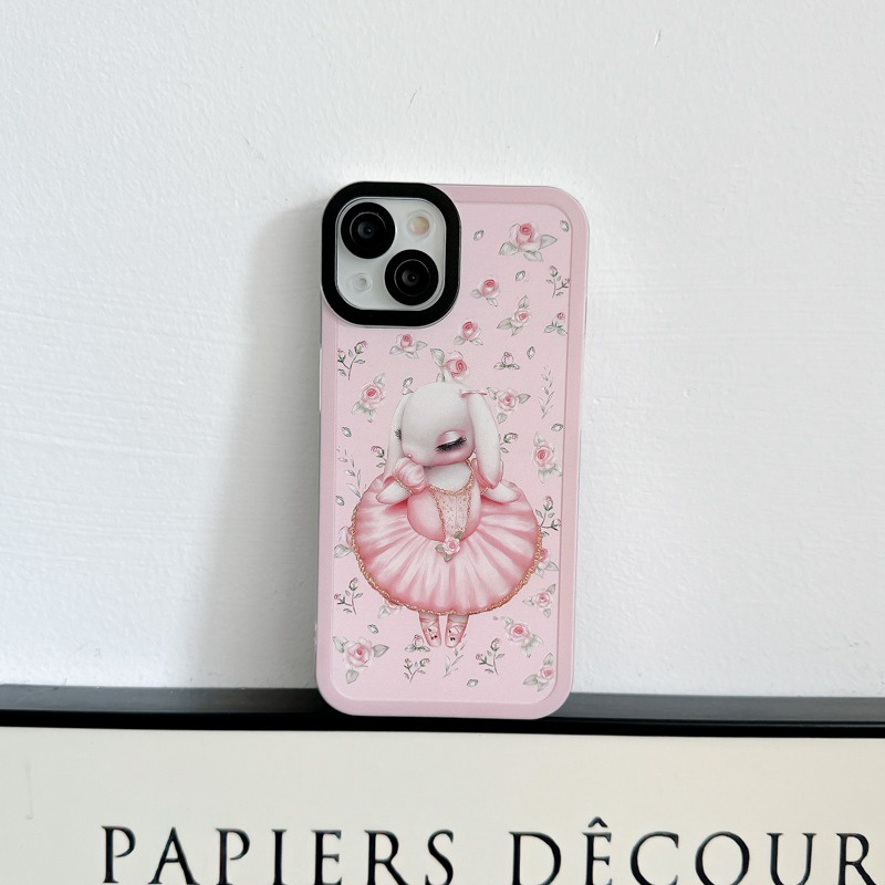 【 Angel Eye】Ballet Pink Bunny Soft TPU Case HP iP iPhone 7 8 14 + Plus SE 2020 X XS XR Max 11 12 13 Pro Max Girl Woman FTD Casing Apple