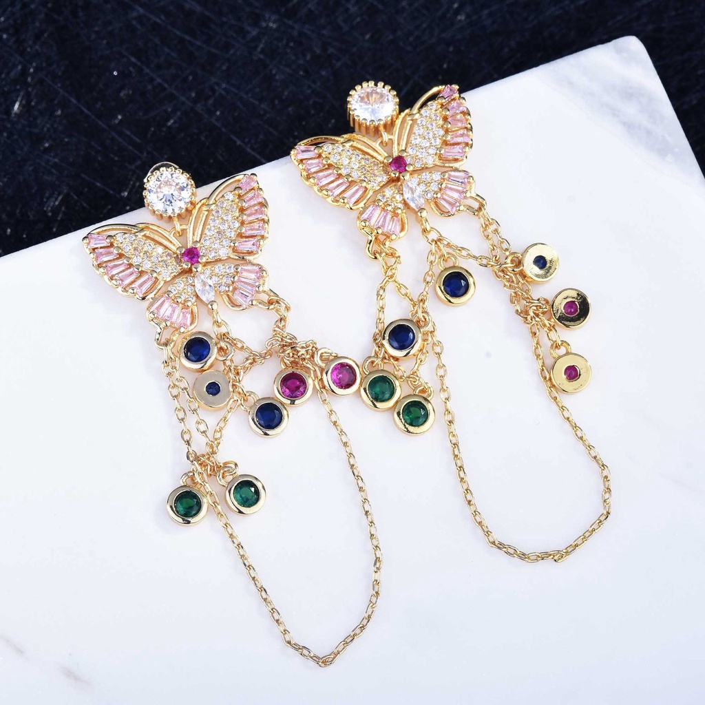 Goldkingdom Aksesoris Perhiasan Fashion Ready Stock Anting Rumbai Panjang Dengan Jarum Perak.