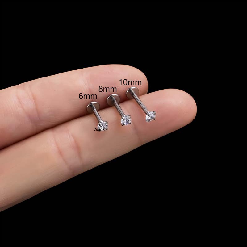 1biji 4-cakar Benang Internal G23 Titanium Surgical Fresh Piercing 16Gauge Labret Stud Telinga Helix Tragus Piercing