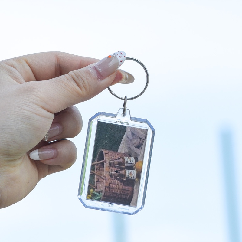 1pc Persegi Panjang Transparan Kosong Akrilik Insert Foto Bingkai Foto Keyring/DIY Split Ring Gantungan Kunci Mini Foto Bingkai Foto