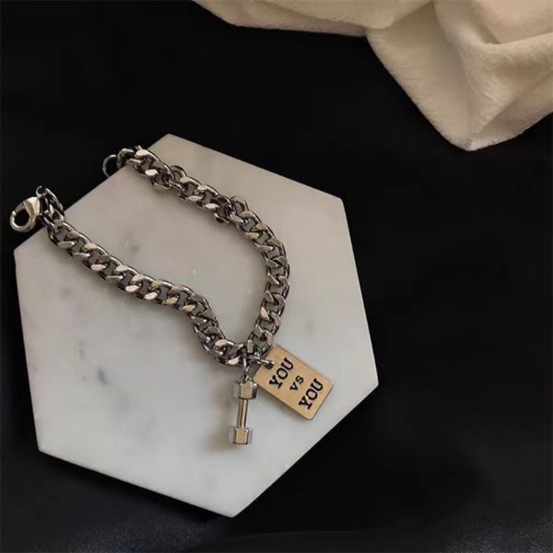 Gelang Persegi Huruf Punk Eropa Dan Amerika Manis Keren Fashion Perak Tebal Gelang Rantai Pasangan Gelang Logam