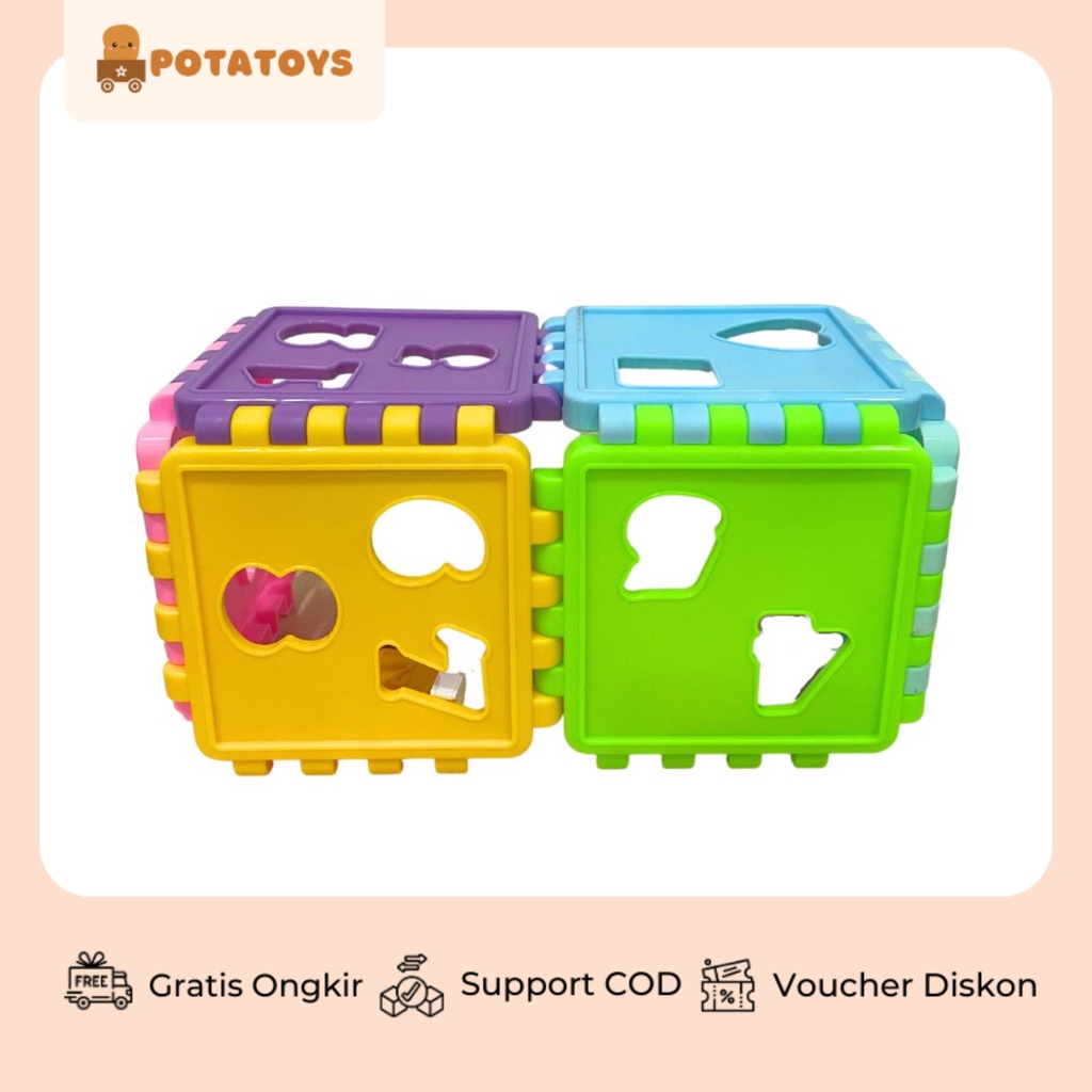 [ Potatoys ] Box Education Toys / Sorting Puzzle/ Puzzle Kubus / Mainan Edukasi/ Mainan Sorting Bentuk / Matching Geo Shape