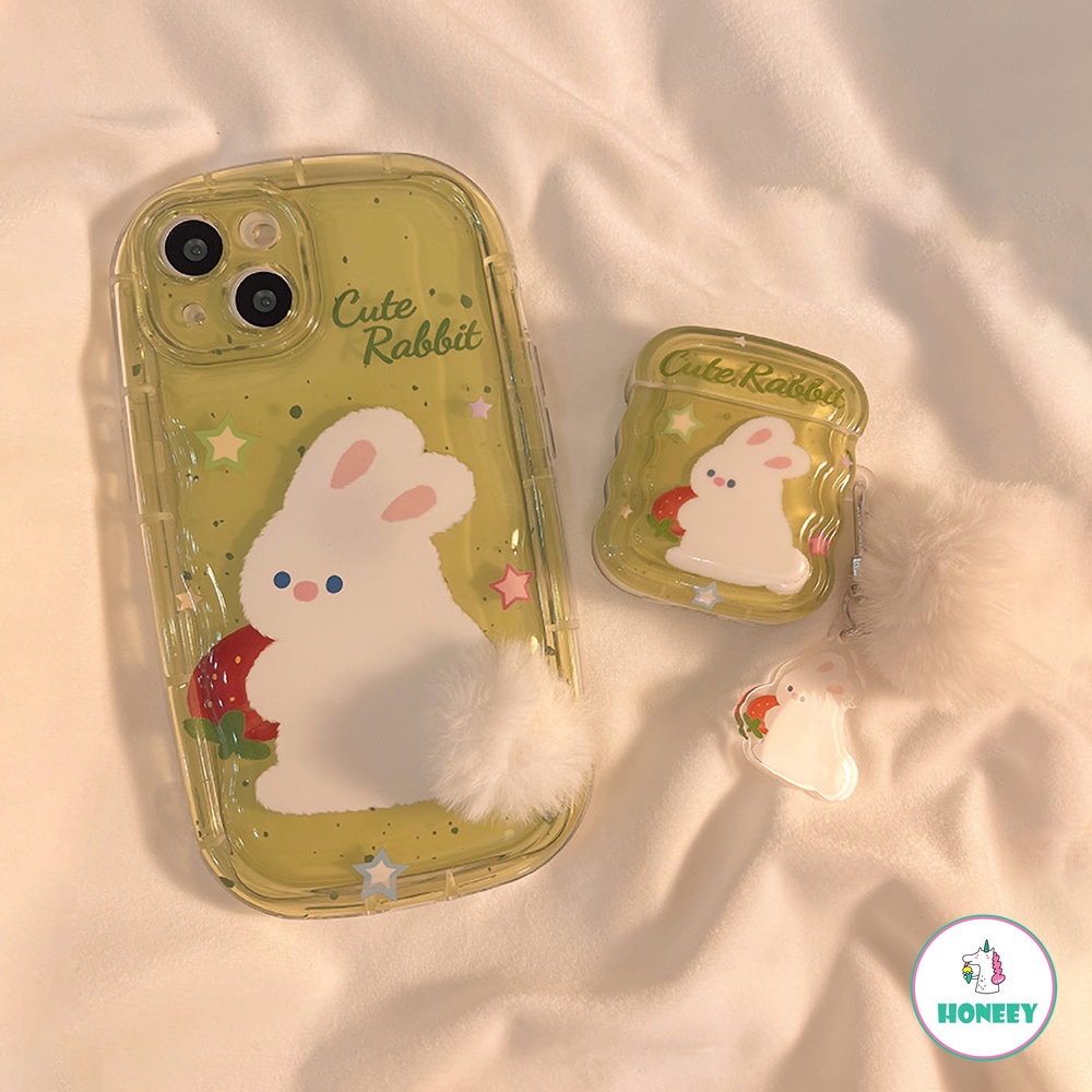 Casing Ponsel Ekor Kelinci Berbulu Hijau Yang Indah Lucu Untuk iPhone 14 Pro 13 12 11 Pro Max Cover Untuk Airpods 1 2 Pro 3wanita Soft Cases