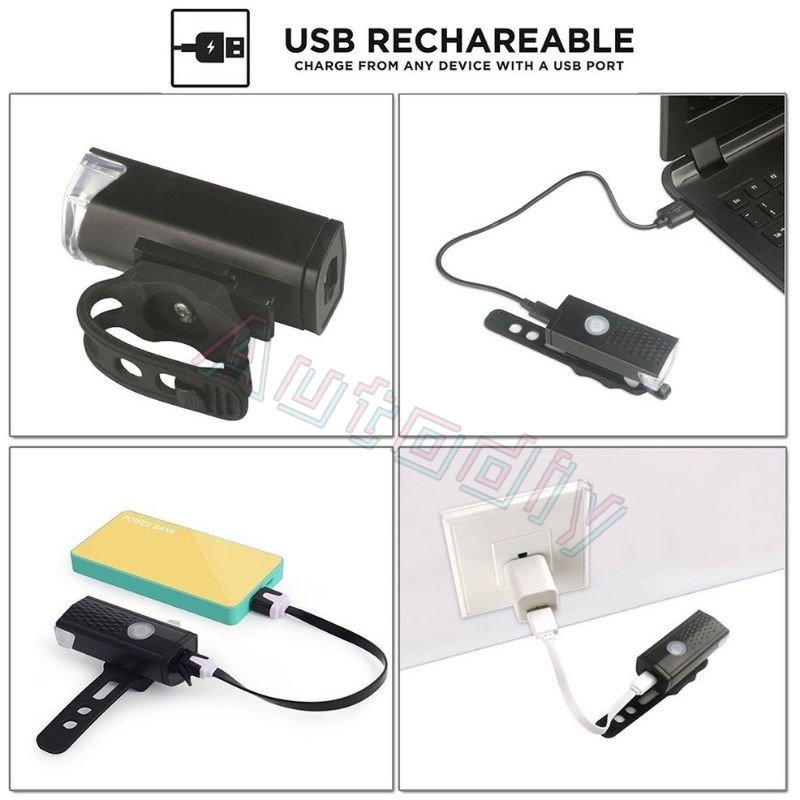 Lampu Depan Sepeda Dan Lampu Belakang Sepeda Lampu Peringatan Keselamatan Bersepeda USB Rechargeable Waterproof