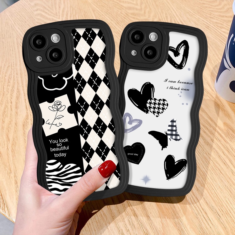 Untuk Samsung A50s A14 A50 A12 A04s A13 A04E A04 A30s A03s A02s A32 A22 A53 A52s A20 A23 A33 A31 A11 A21s A52 A51 Fashion Love Heart Butterfly Lembut Bergelombang Tepi Diamond Grid Bunga Case
