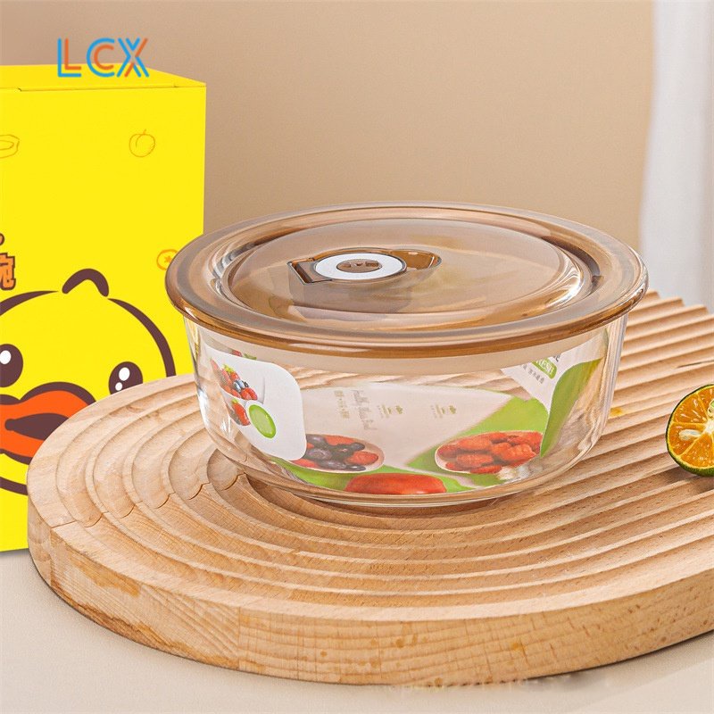 LCX Crisper Kaca Kotak Makan Siang Tertutup Penutup Makanan Insulasi Tahan Panas Kotak Penyimpanan Lemari Tetap Sega