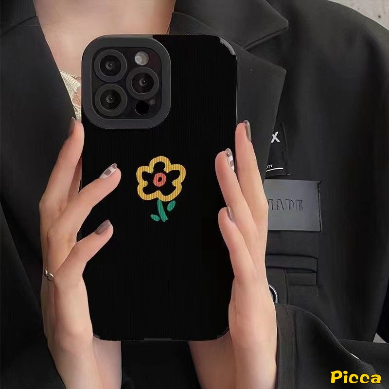 Ins Vintage Black Flowers Phone Case Kompatibel Untuk IPhone 14 Pro Max XR 7Plus 11 14 13 12 Pro Max X7 8 Plus XS Max Tulip Mewah Tekstur Kulit Lembut Silicon Back Cover