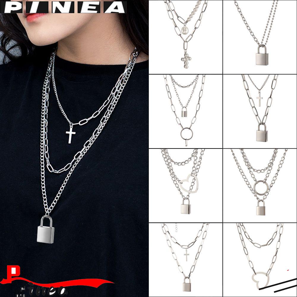 Kalung Punk Nanas Pesona Perak Emas Multi-Layer Rantai Bib Choker