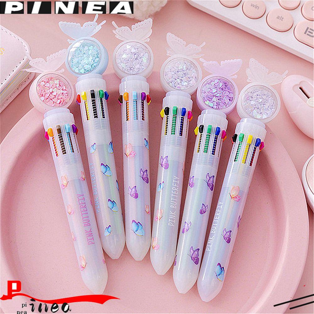 Nanas 10warna Bolpoin Set Alat Tulis Butterfly Sekolah Kantor Supply Rollerball Pen