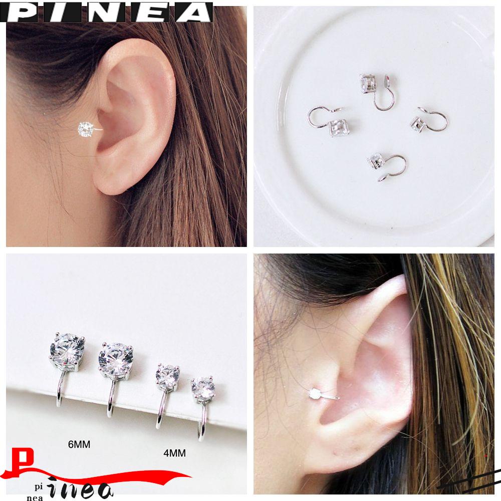 Manset Telinga Zirkon Nanas 6mm 4mm Pesta Wanita Pria Anting Non Piercing