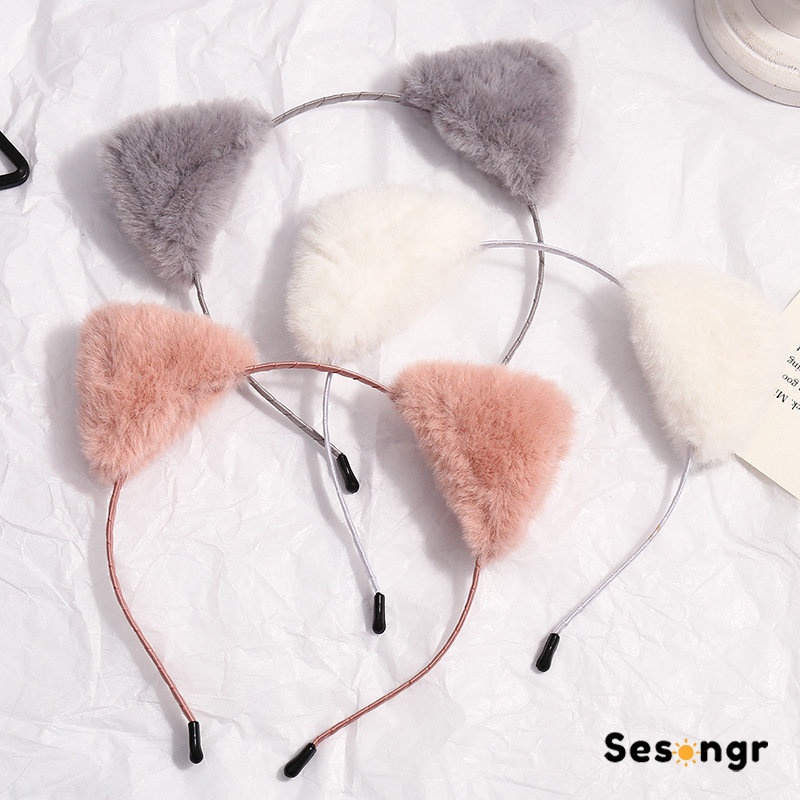 Korea bando Pita Rambut Telinga Kucing Lucu Cuci Muka Headband Simple Press Hair Clip Headwear - SG