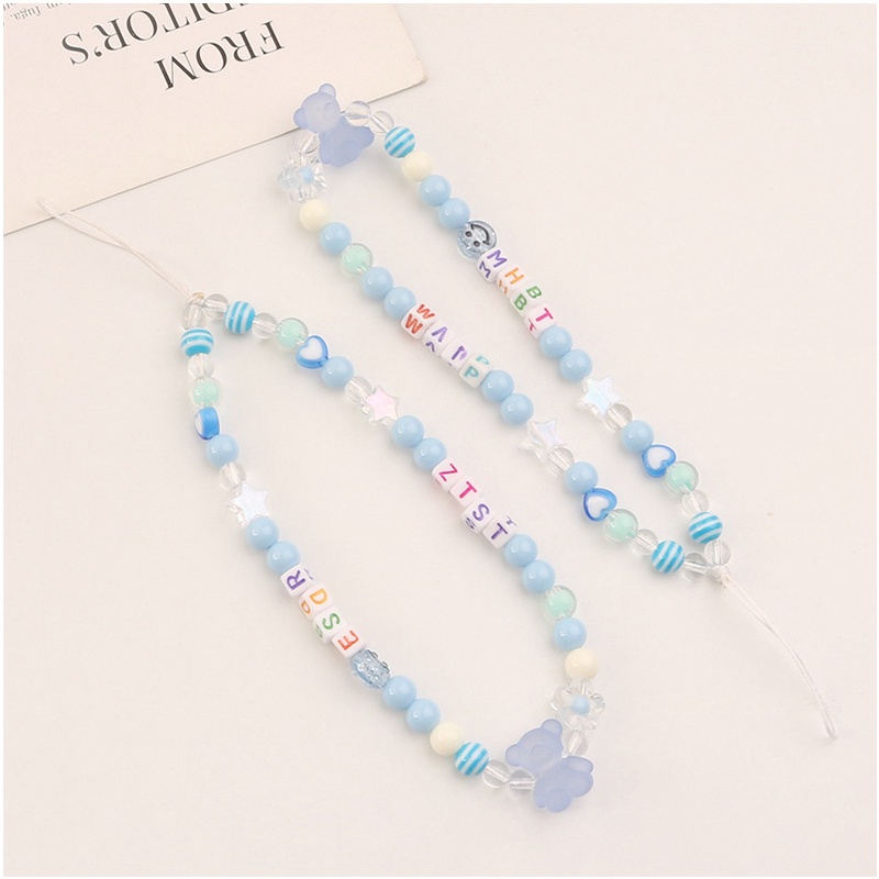HUAWEI 3d Semi Transparan Beruang Lucu Biru Manik-Manik Rantai Bluetooth Earphone Ponsel Case Tali Anti Hilang Untuk iPhone Android Untuk OPPO Untuk VIVO Untuk Xiaomi Untuk Redmi Untuk Samsung