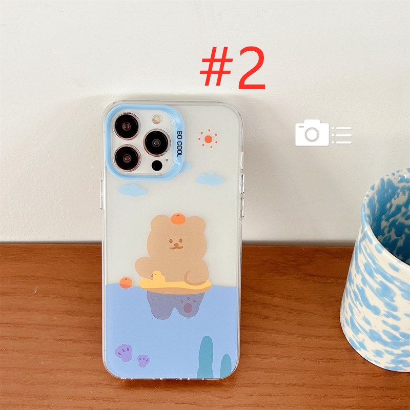 Lovely Swim Flower Bear Skin Feel Soft Case HP iP iPhone 12 13 14 Pro Max 11 Girl Woman FTD Casing Apple