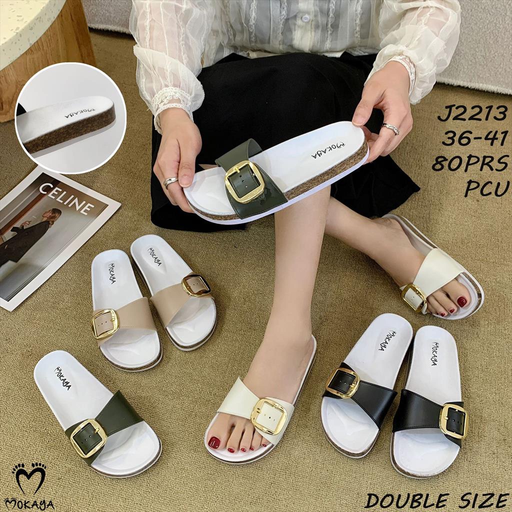 Sandal Slop Jelly Wanita Ban Gesper Besar Gold Bisa Di Adjust Super Empuk Cantik Kekinian Import Mokaya / Size 36-41 (J2213)