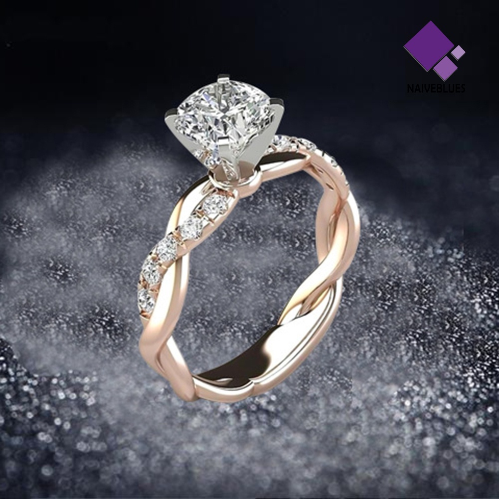 &lt; Naiveblues &gt; Wanita Cubic Zirconia Hias Twist Finger Ring Hadiah Pertunangan Pernikahan