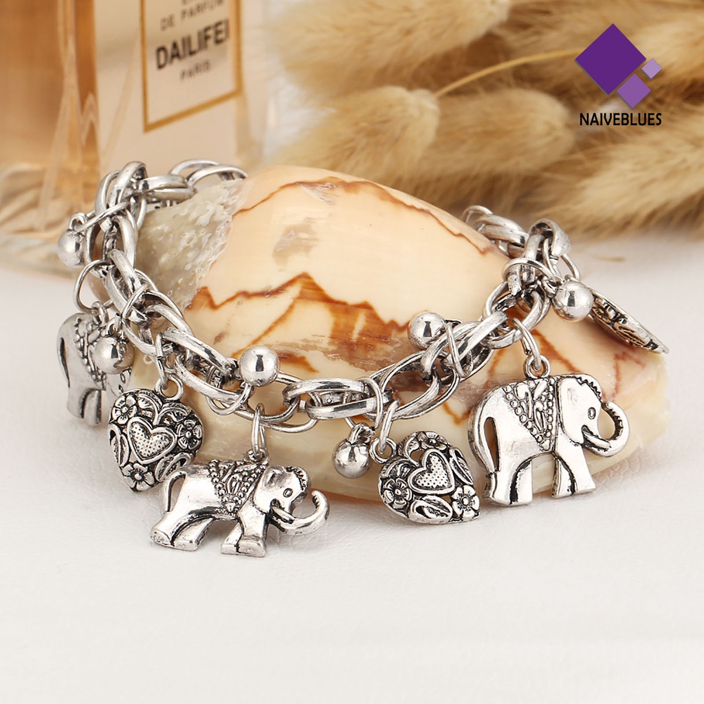 &lt; Naiveblues &gt; Gelang Kaki Simple Adjustable Alloy Wanita Liontin Gajah Gelang Kaki Untuk