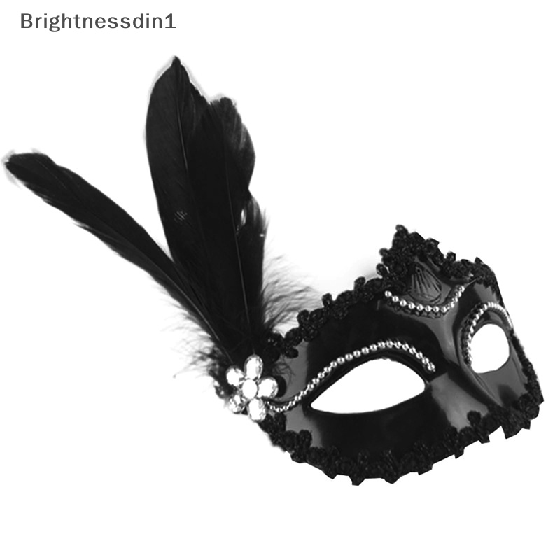 [Brightnessdin1] Masker Mutiara Bulu Halloween Pesta Masquerade Putih Hitam Masker Mata Butik