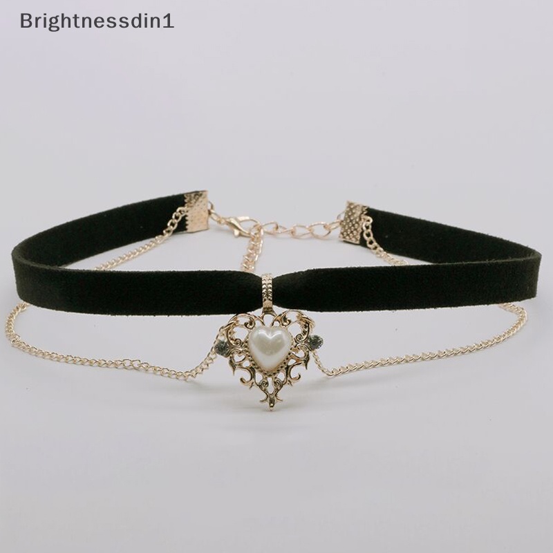 [Brightnessdin1] Vintage Beludru Hitam Choker Cinta Hati Liontin Kalung Untuk Wanita Gadis Hadiah Butik