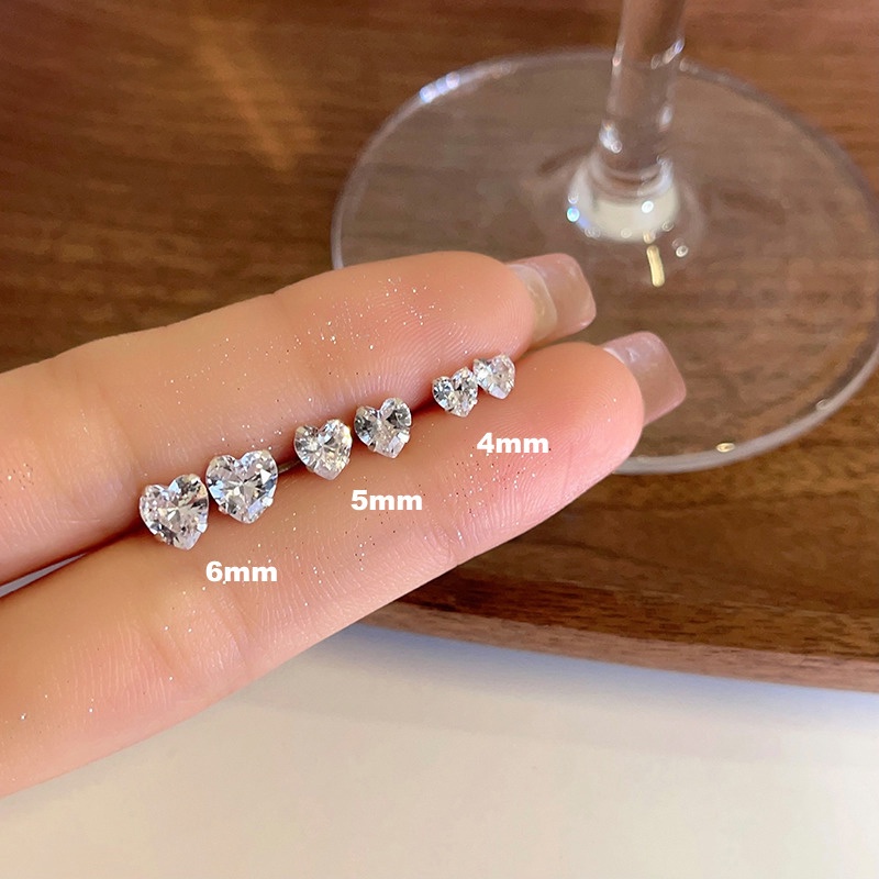 6pcs Anting Tusuk Bentuk Love Hati Logam Untuk Wanita Korea Fashion Trend Kristal Earring Set Perhiasan