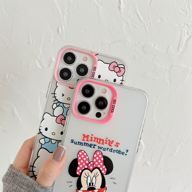 Lovely Hello Kitty &amp; Minnie Skin Feel Soft Case HP iP iPhone 12 13 14 Pro Max 11 Woman Girl FTD Casing Apple