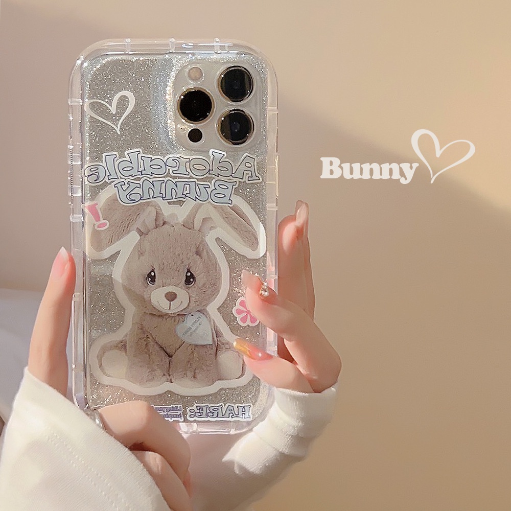 IPHONE Adorable Toy Bunny Transparan TPU Soft Phone Case Cover Dengan Film Glitter Untuk Iphone11 12 13 14 PLUS PRO MAX