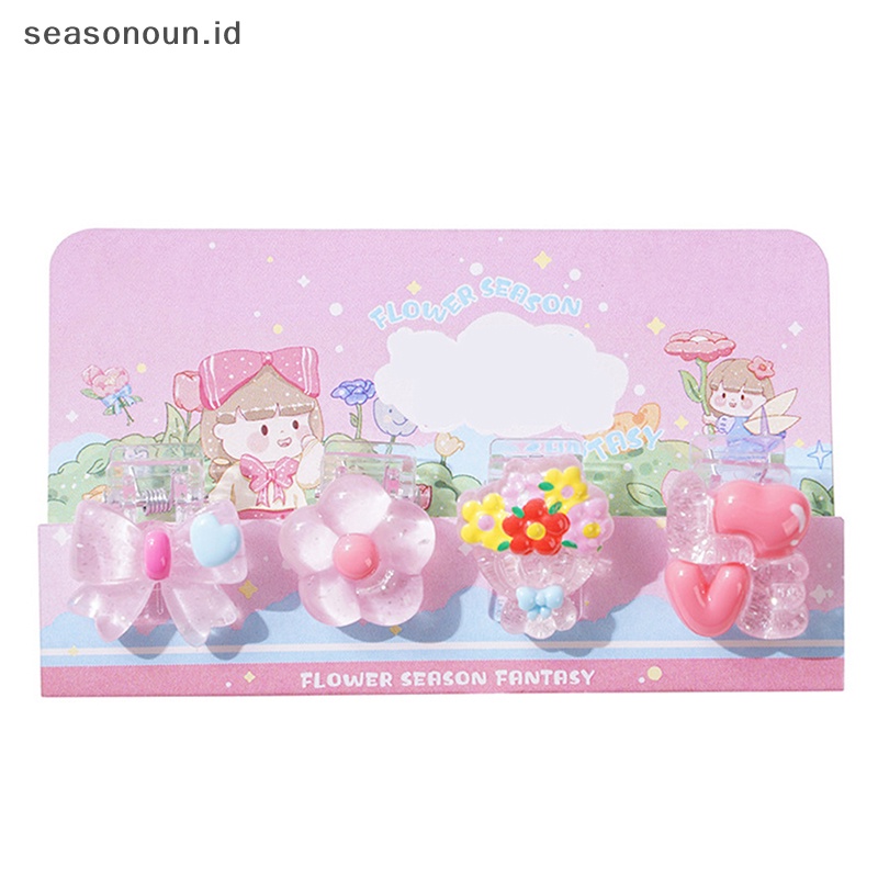 Seasonoun 4pc/set Klip Kertas Mini Lucu Kreatif Indah Hati Bunga Scrapbook Jurnal Klip Alat Tulis Siswa Klip Akrilik Aksesoris Kantor.