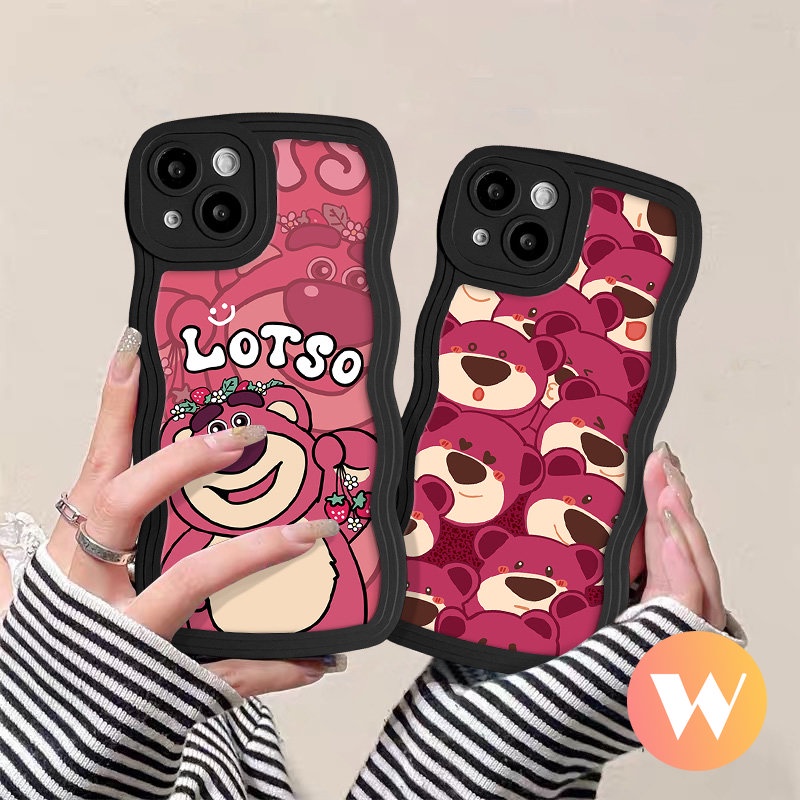 Cartoon Cute Lotso Strawberry Bear Case For Infinix Hot 12 9 11 10 Play Note 10 Pro 12 G96 Hot 11s 10s 10Lite 20 10 20s 8 9 12i 12 Pro Smart 4 5 6 Plus Soft Tpu Wavy Edge Cover