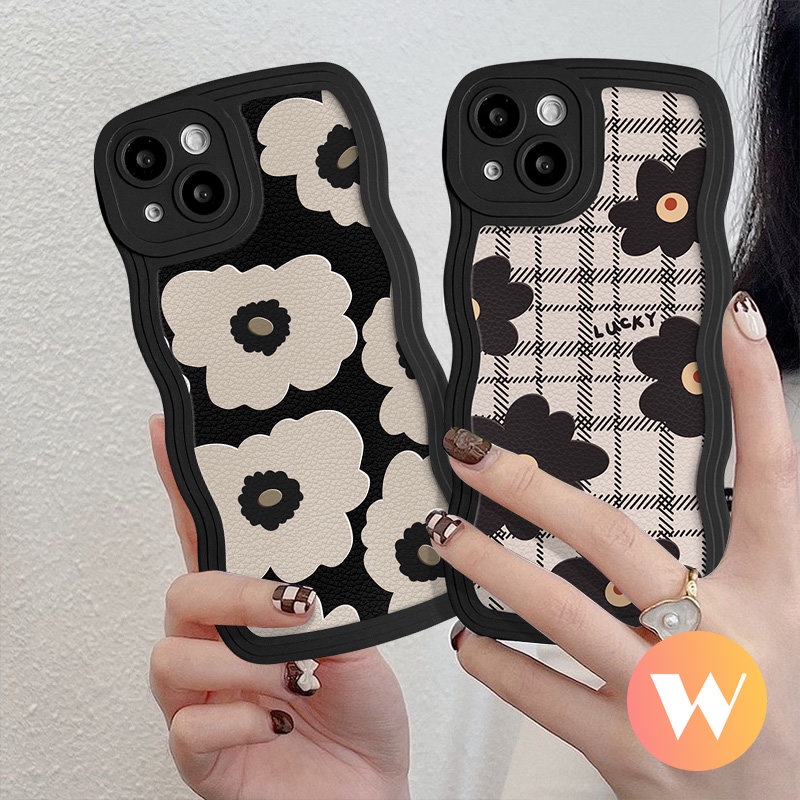 Casing Bunga Retro Kotak-Kotak Fashion Tepi Bergelombang Untuk Redmi Note11 9 10 8 11s 9s 10s Pro Redmi 10C 9A 9T A1 9C 10A 9 12C A1+10Mi 11T Pro POCO M3 X3 NFC Pro Soft TPU Cover