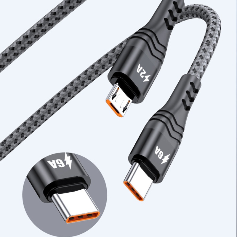 Cre Kabel Cas Portabel USB Ke Micro USB &amp; Type-C Male to Male Kabel Adaptor 2-in-1 Multifungsi Untuk Charge On-the-Go