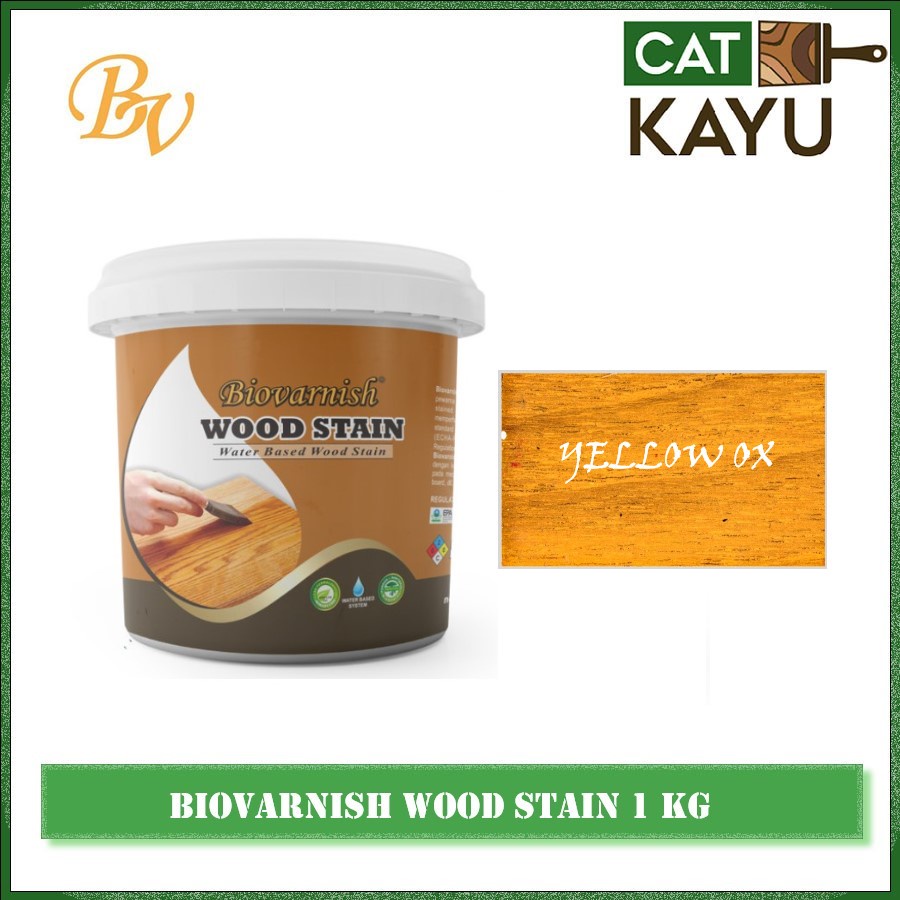 Biopaint Vernis Biovarnish Wood Stain 1 kg Water Based Corak Yellow Ox Cat Kayu Jati Belanda Janda P