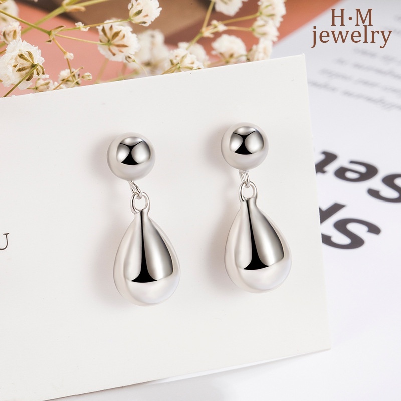 S925 Perak Sederhana Modis Tetesan Air Trendi Elegan Gaya Dingin Ear Studs Cahaya Mewah Anting Sederhana
