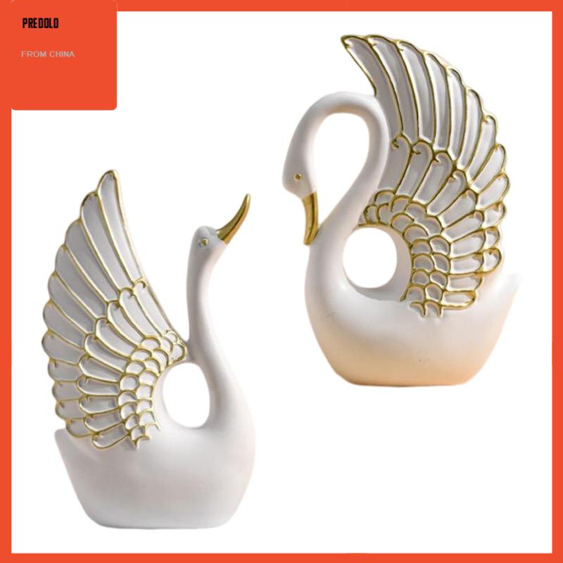 [Predolo] 2x Resin Statue Wedding Home Rak Anniversary Patung Patung Swan